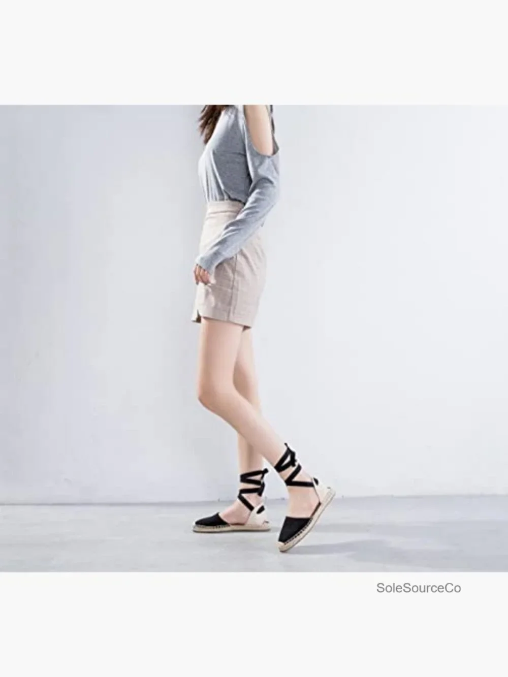 Women's Espadrille Flat Sandals Closed Toe Lace Up Ankle Wrap Summer Shoes